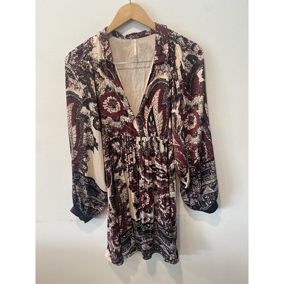 Free People Long Puff Sleeve Minidress Say You Love Me Size M Boho Dress - Picture 5 of 5